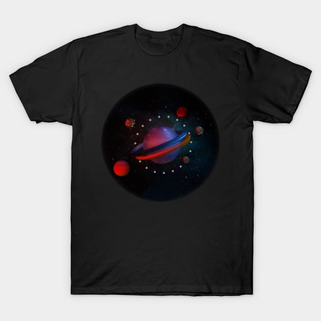 Galaxy spaceship planets 3d T-Shirt by carolsalazar
